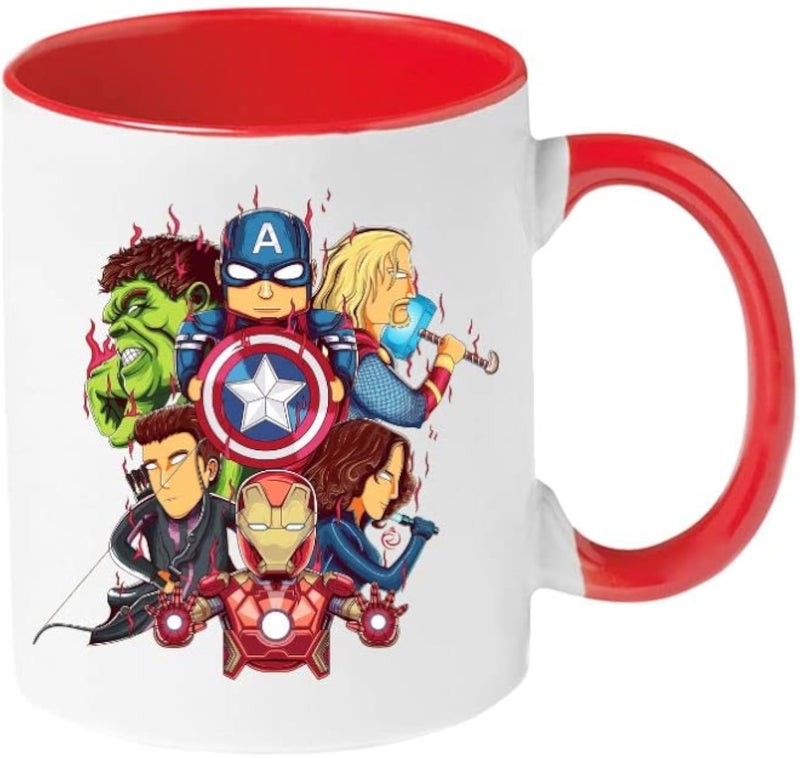 MEC Avengers| Coffee Mug Espresso cups glass cups |Espresso Coffee Mug| Tea Cup| Drinking Glass For Kids | Kitchen Ceramic Coffee Cup Handle For Hot & Cold Beverages| 11 Oz (GLOSSY RED)